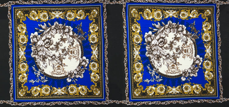 Blue-Multi Poly Baroque Floral PANEL Print ITY Jersey Knit Fabric