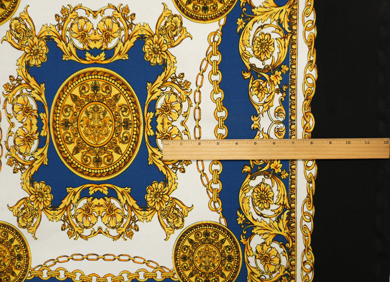 Blue-Multi Poly Spandex Baroque Floral PANEL Printed ITY Jersey Knit Fabric