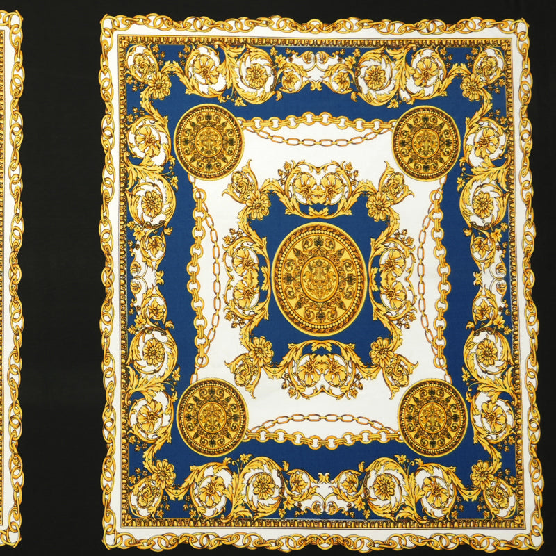 Blue-Multi Poly Spandex Baroque Floral PANEL Printed ITY Jersey Knit Fabric