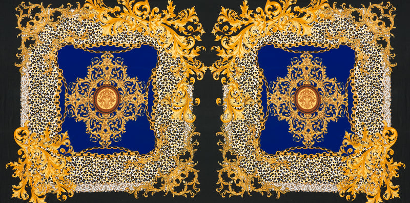 Blue-Multi Poly Baroque PANEL Printed ITY Jersey Knit Fabric