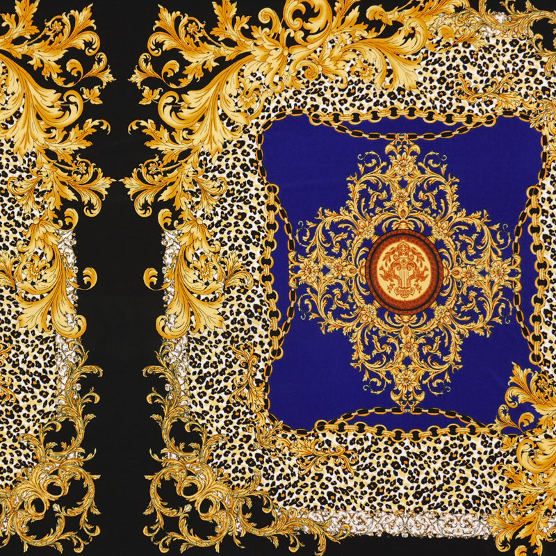 Blue-Multi Poly Baroque PANEL Printed ITY Jersey Knit Fabric