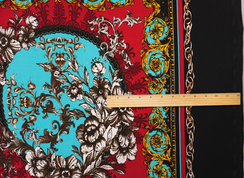 Red -Multi Poly Spandex Baroque Floral PANEL Printed ITY Jersey Knit Fabric
