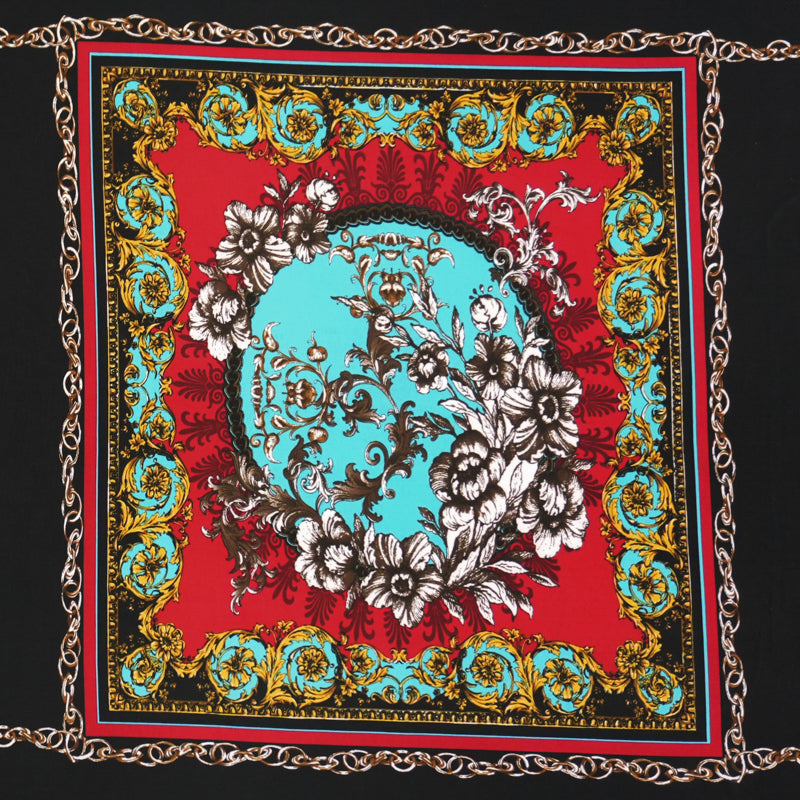 Red -Multi Poly Spandex Baroque Floral PANEL Printed ITY Jersey Knit Fabric