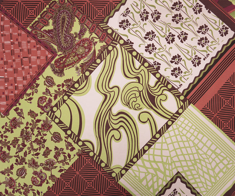 Brown-Green Poly Geo Patch Floral Print ITY Jersey Knit Fabric