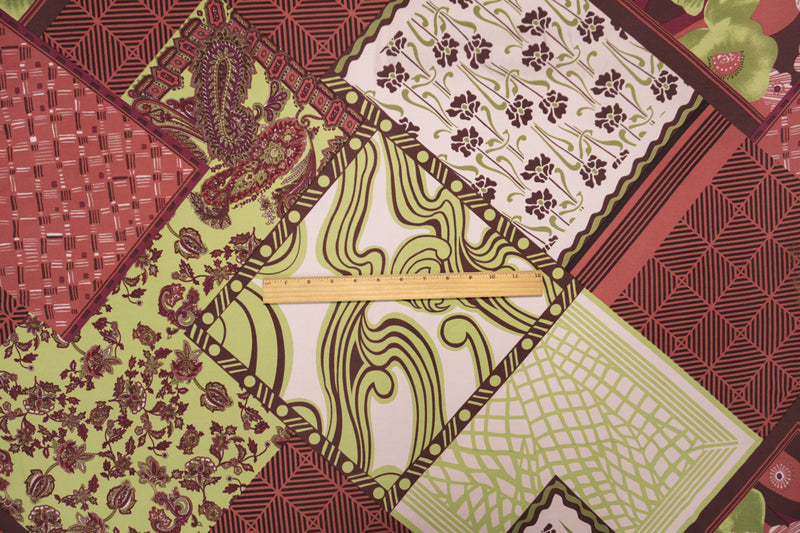 Brown-Green Poly Geo Patch Floral Print ITY Jersey Knit Fabric