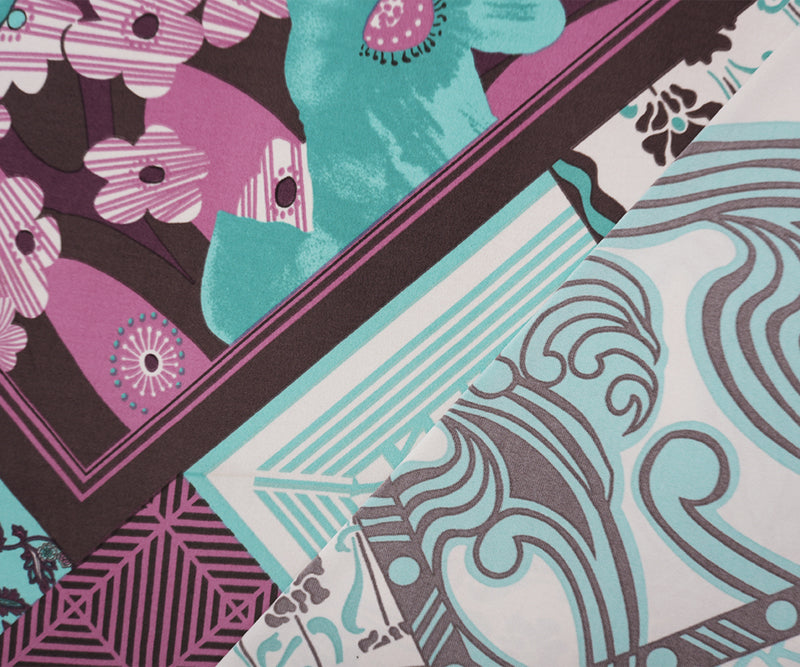 Purple-Pink-Multi Poly Floral Geo Patch Print ITY Jersey Knit Fabric