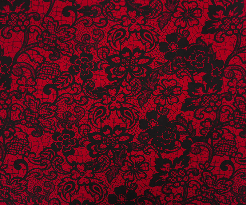 Red-Black Poly Lace-Like Floral Printed ITY Jersey Knit Fabric