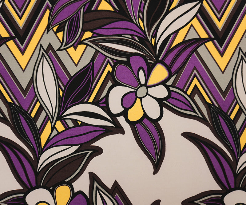 Purple-Yellow-Multi Poly Geo Floral Print ITY Jersey Knit Fabric