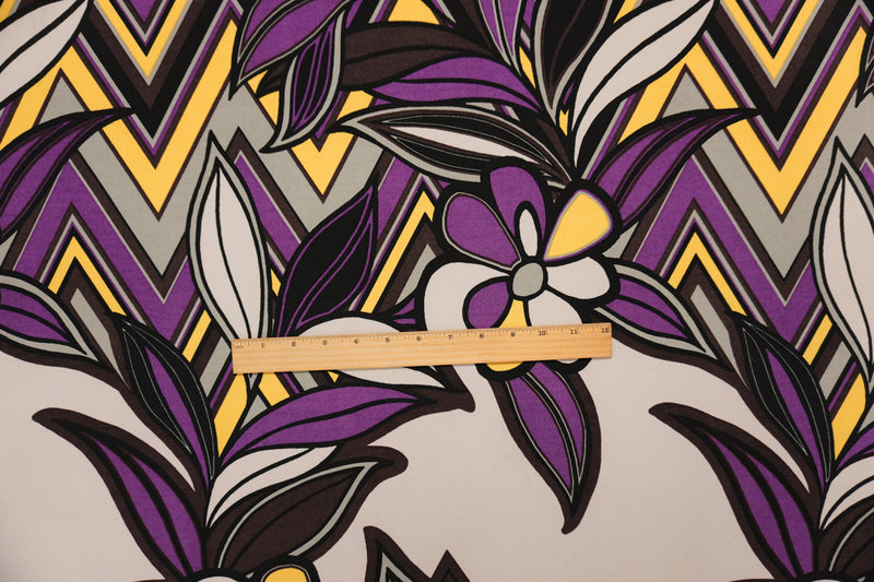 Purple-Yellow-Multi Poly Geo Floral Print ITY Jersey Knit Fabric