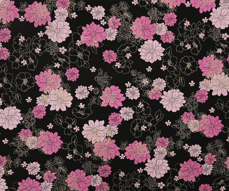 Black-Pink Poly Spandex Floral Printed ITY Jersey Knit Fabric