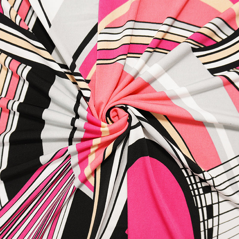 Pink-Black-Multi Poly Abstract Print ITY Jersey Knit Fabric