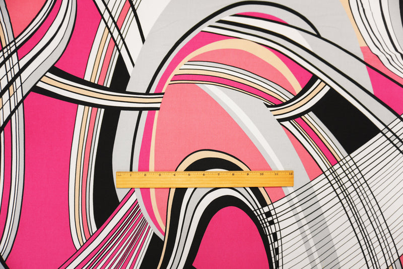 Pink-Black-Multi Poly Abstract Print ITY Jersey Knit Fabric
