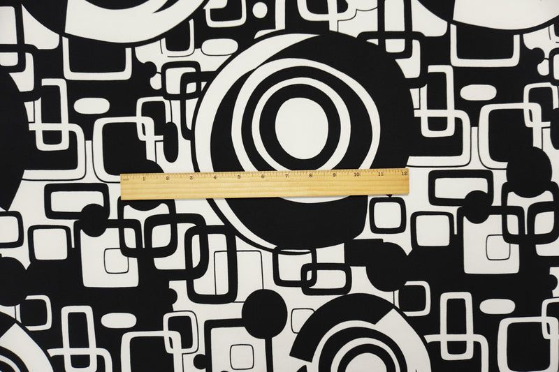Black Poly Spandex Abstract Geo Printed ITY Jersey Knit Fabric