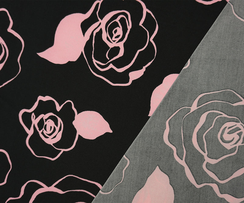 Black-Pink Poly Spandex Floral Printed ITY Jersey Knit Fabric