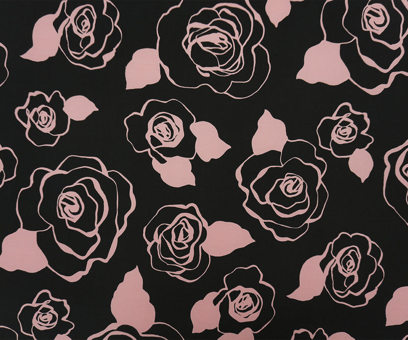 Black-Pink Poly Spandex Floral Printed ITY Jersey Knit Fabric
