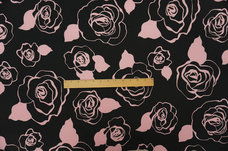 Black-Pink Poly Spandex Floral Printed ITY Jersey Knit Fabric