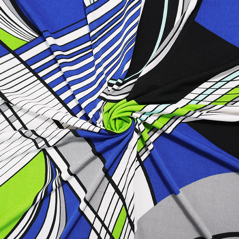 Blue Poly Spandex Abstract Printed ITY Jersey Knit Fabric