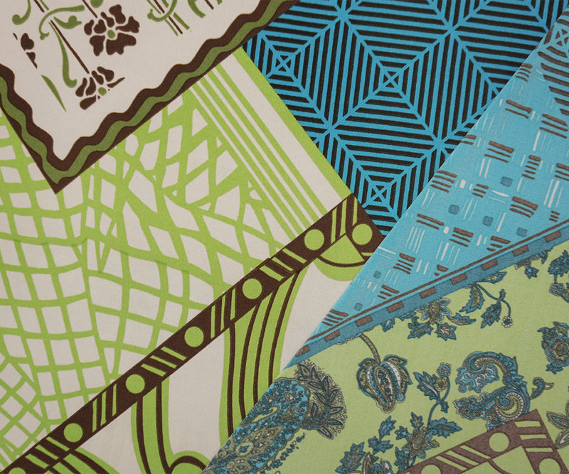 Teal-Green Poly Patch Geo Floral Print ITY Jersey Knit Fabric