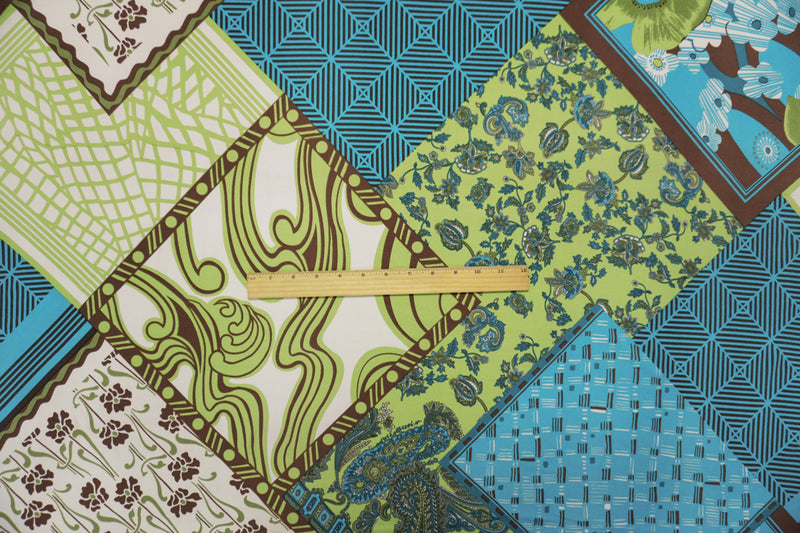 Teal-Green Poly Patch Geo Floral Print ITY Jersey Knit Fabric