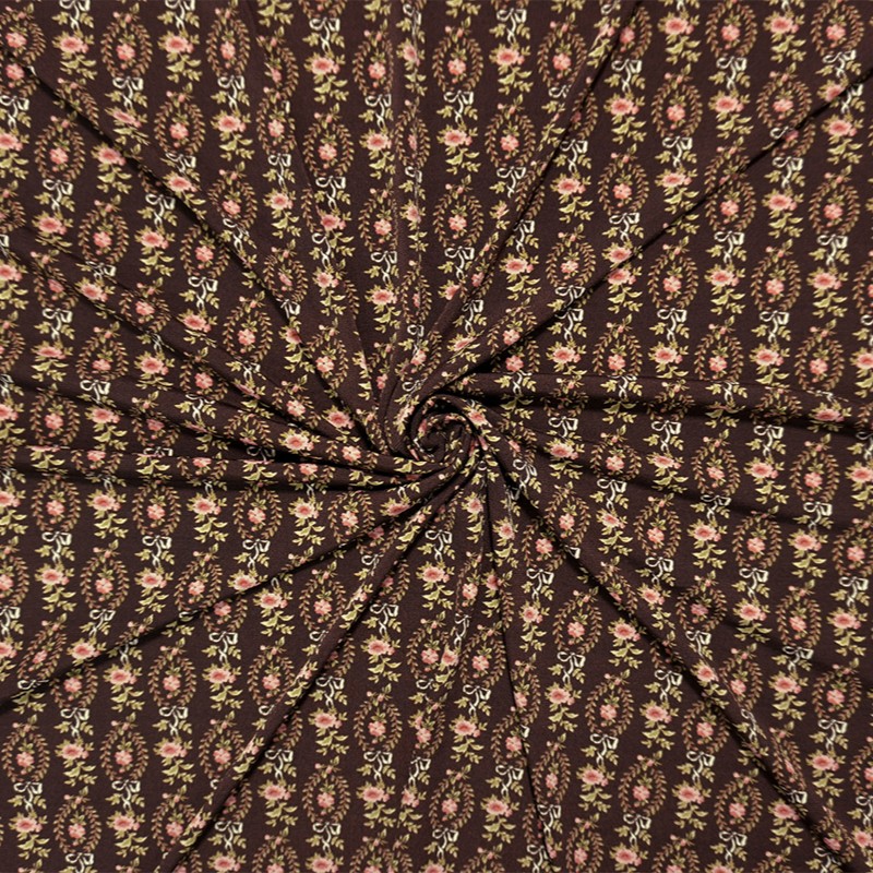 Brown-Green-Blue Poly Floral Printed ITY Jersey Knit Fabric