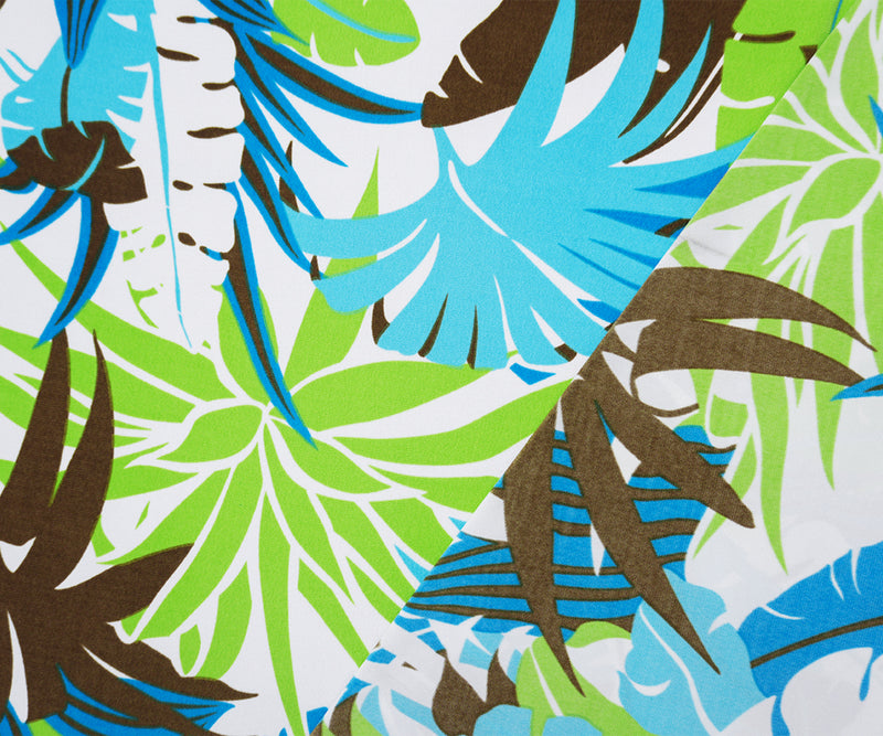 Blue-Teal Poly Spandex Leaves Printed ITY Jersey Knit Fabric