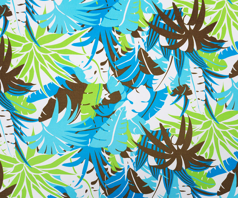 Blue-Teal Poly Spandex Leaves Printed ITY Jersey Knit Fabric