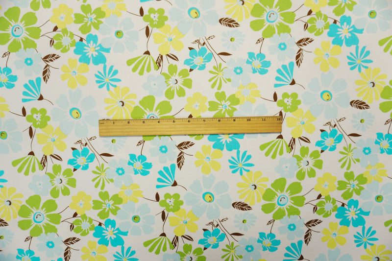 White-Teal-Multi Poly Floral Printed ITY Jersey Knit Fabric