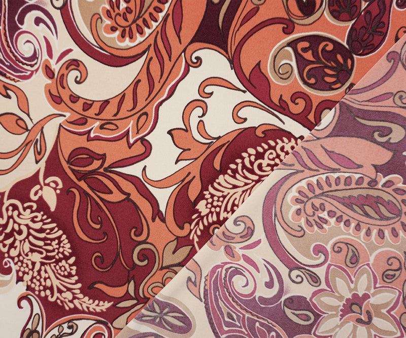Orange-Red-Multi Poly Floral Paisley Print ITY Jersey Knit Fabric