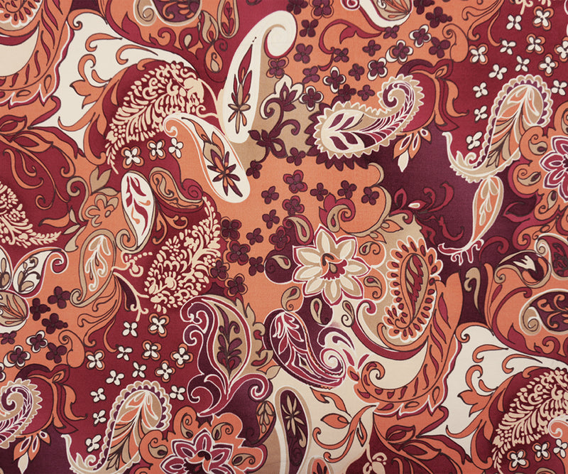 Orange-Red-Multi Poly Floral Paisley Print ITY Jersey Knit Fabric