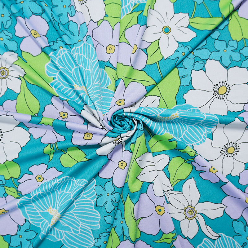 Turquoise-Multi Poly Spandex Floral Printed ITY Jersey Knit Fabric