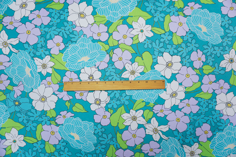 Turquoise-Multi Poly Spandex Floral Printed ITY Jersey Knit Fabric