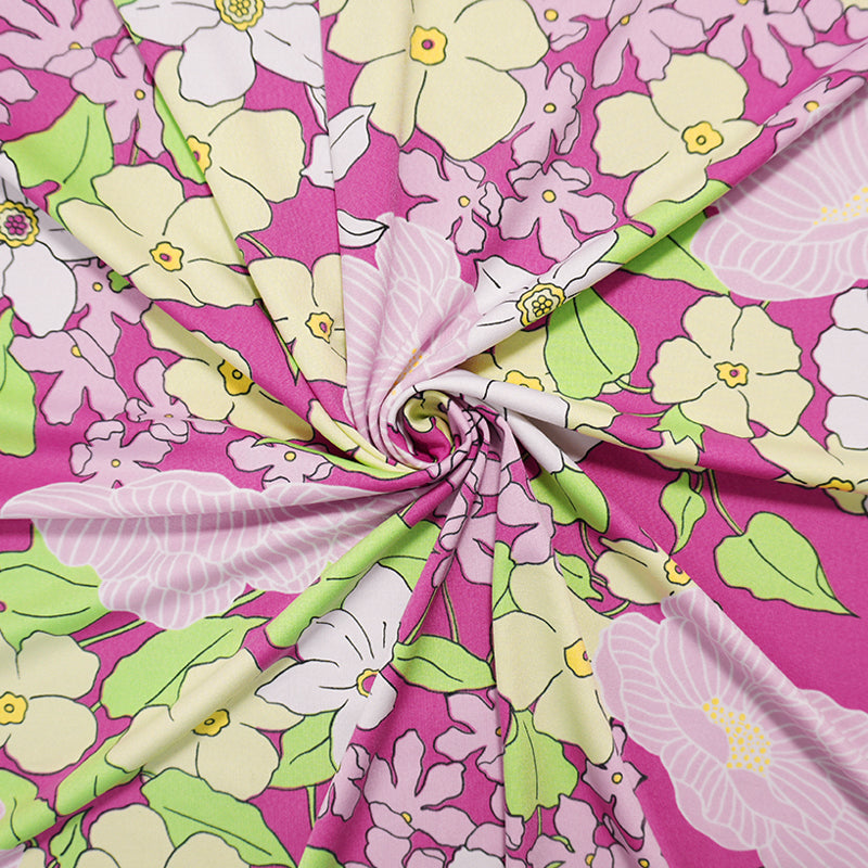 Pink-Green-Multi Poly Spandex Floral Print ITY Jersey Knit Fabric