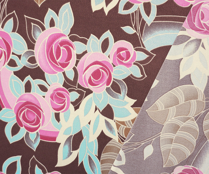 Brown-Pink-Blue Poly Floral Printed ITY Jersey Knit Fabric
