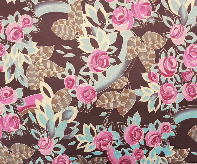 Brown-Pink-Blue Poly Floral Printed ITY Jersey Knit Fabric