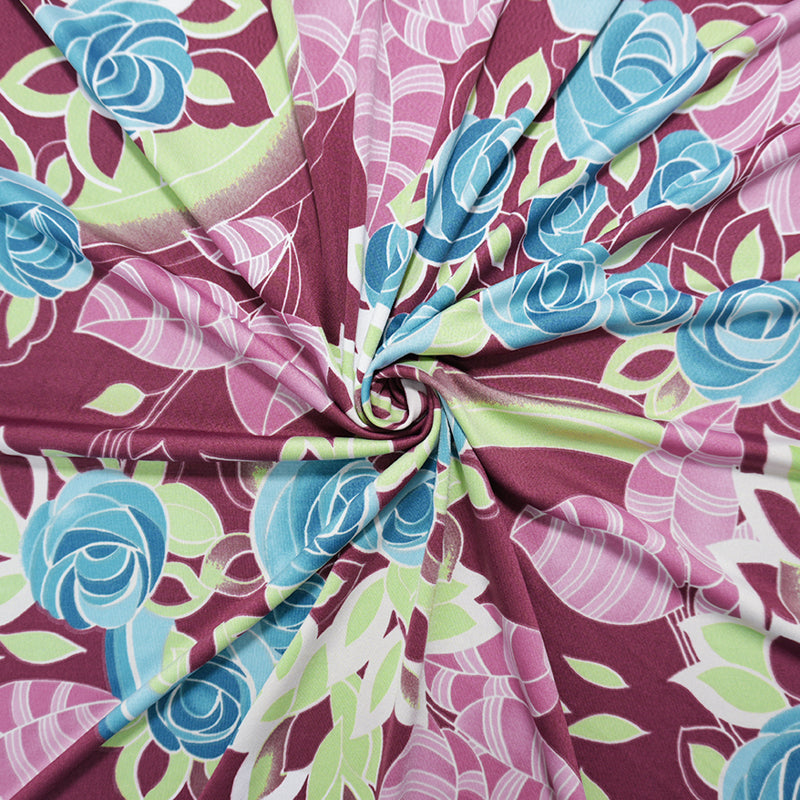 Purple-Teal-Multi Poly Floral Printed ITY Jersey Knit Fabric