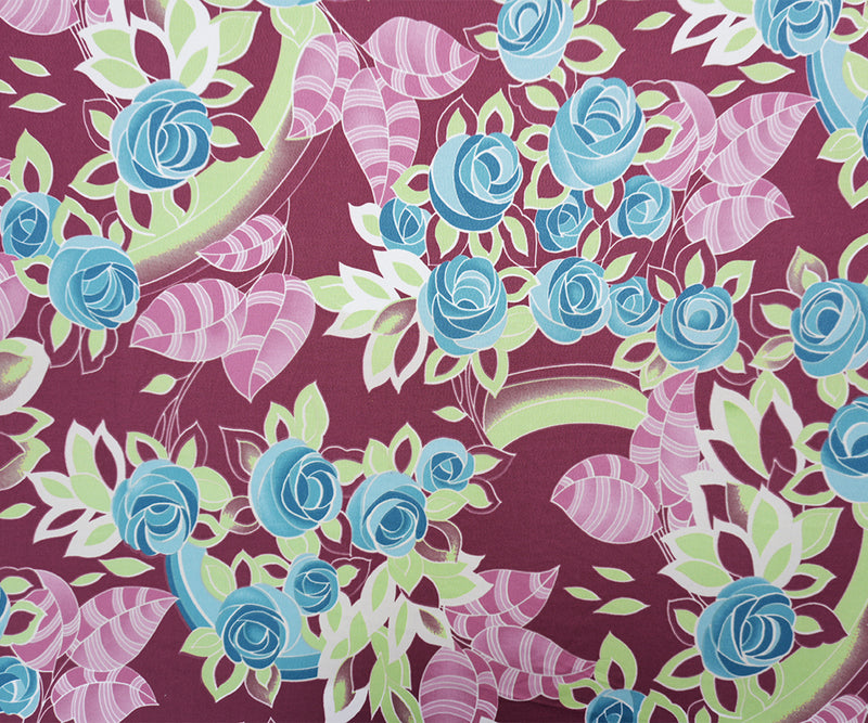 Purple-Teal-Multi Poly Floral Printed ITY Jersey Knit Fabric