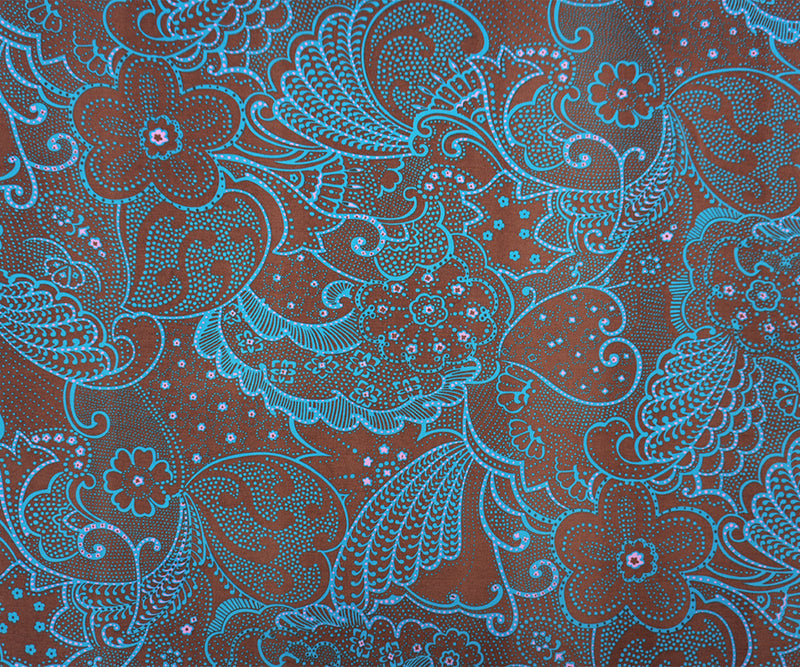 Brown-Turquoise Poly Dot Floral Printed ITY Jersey Knit Fabric