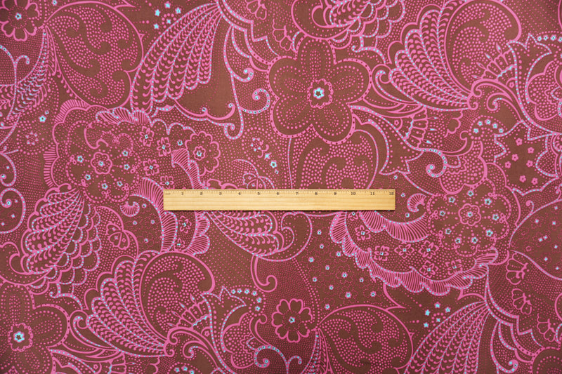 Brown-Pink Poly Spandex Dot Floral Printed ITY Jersey Knit Fabric