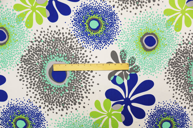 Green-Blue-Multi Poly Abstract Floral Printed ITY Jersey Knit Fabric