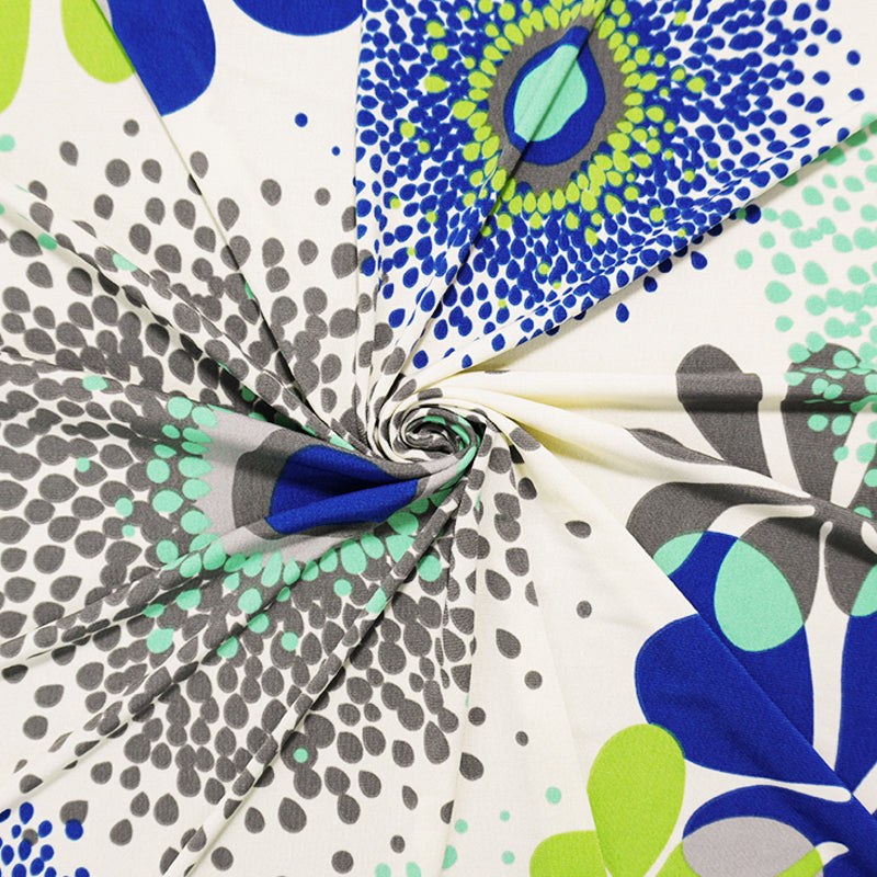 Green-Blue-Multi Poly Abstract Floral Printed ITY Jersey Knit Fabric