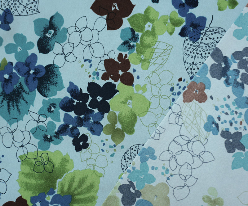Turquoise-Brown Poly Floral Printed ITY Jersey Knit Fabric