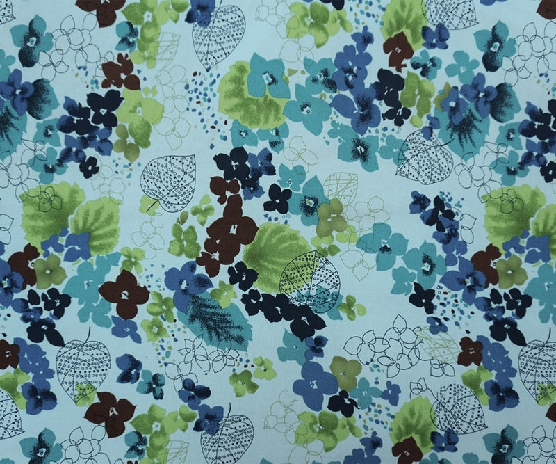 Turquoise-Brown Poly Floral Printed ITY Jersey Knit Fabric