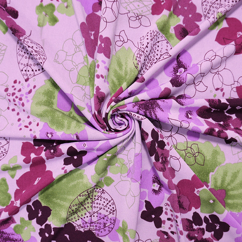 Purple-Multi Poly Spandex Floral Printed ITY Jersey Knit Fabric