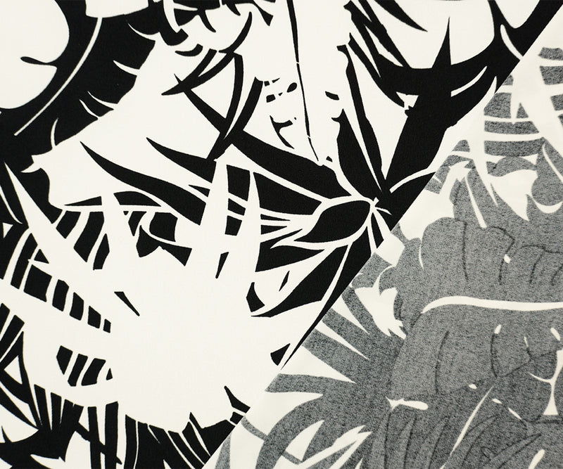 Black-White Poly Spandex Leaves Printed ITY Jersey Knit Fabric