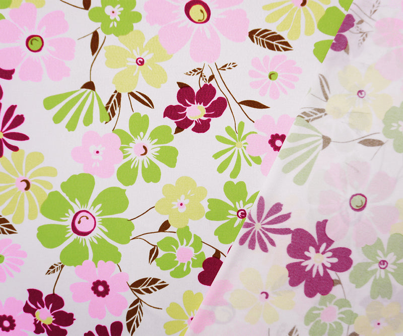 White-Pink-Multi Poly Floral Printed ITY Jersey Knit Fabric