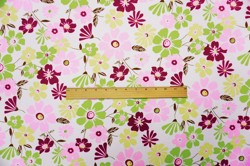 White-Pink-Multi Poly Floral Printed ITY Jersey Knit Fabric