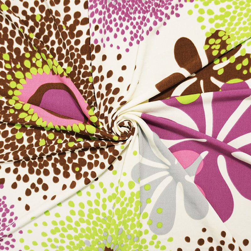 Green-Magenta Poly Abstract Floral Printed ITY Jersey Knit Fabric