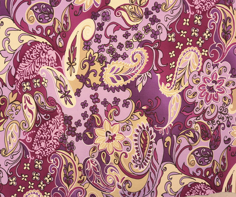 Purple-Multi Poly Floral Paisley Printed ITY Jersey Knit Fabric