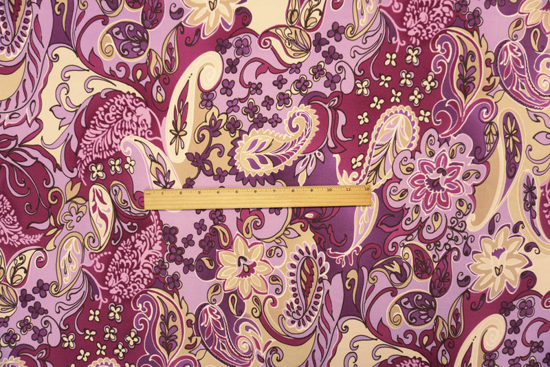 Purple-Multi Poly Floral Paisley Printed ITY Jersey Knit Fabric