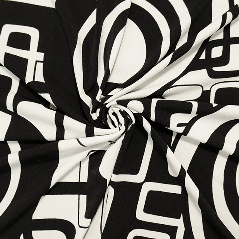 Black-White Poly Spandex Abstract Printed ITY Jersey Knit Fabric
